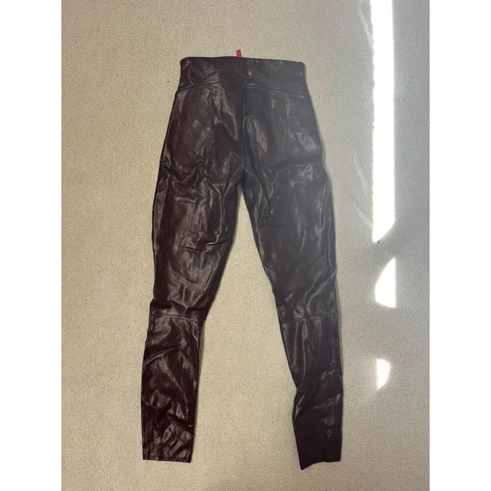 SPANX Burgundy Faux Leather High Waist Leggings Womens Small